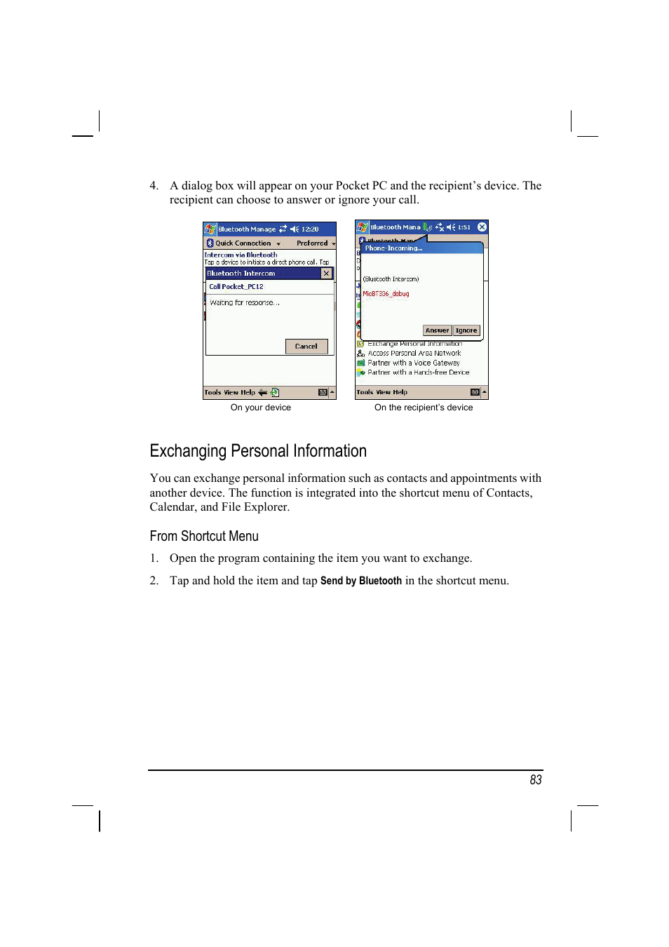 Exchanging personal information | Mio A201 User Manual | Page 91 / 122