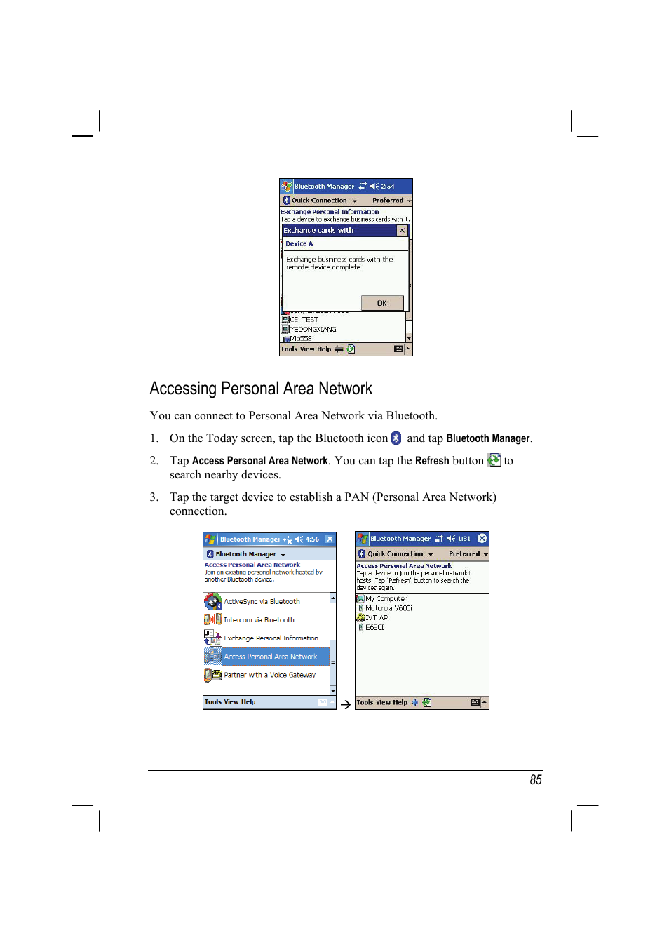 Accessing personal area network | Mio A201 User Manual | Page 93 / 122