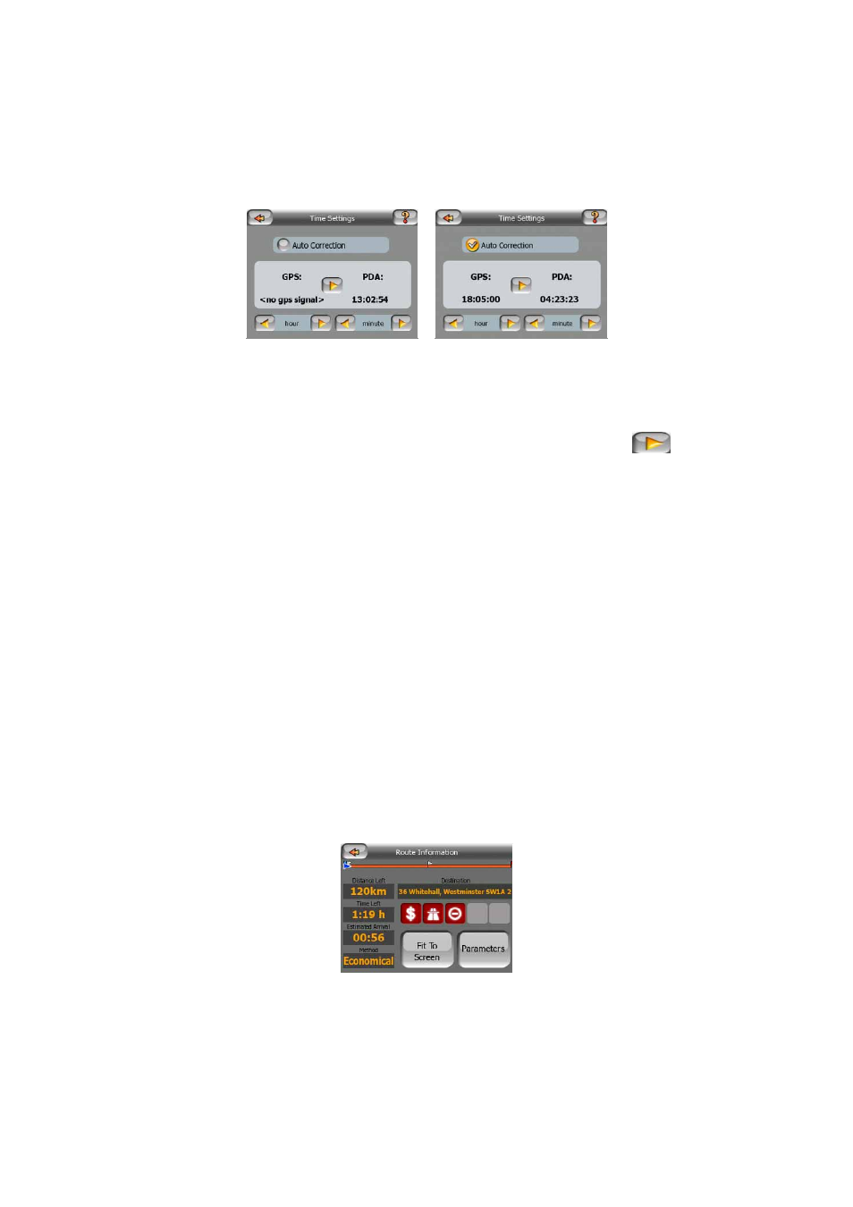 Time synchronization, Route information screen, 4 time | Synchronization, 4 route, Information screen | Mio C210 User Manual | Page 31 / 80