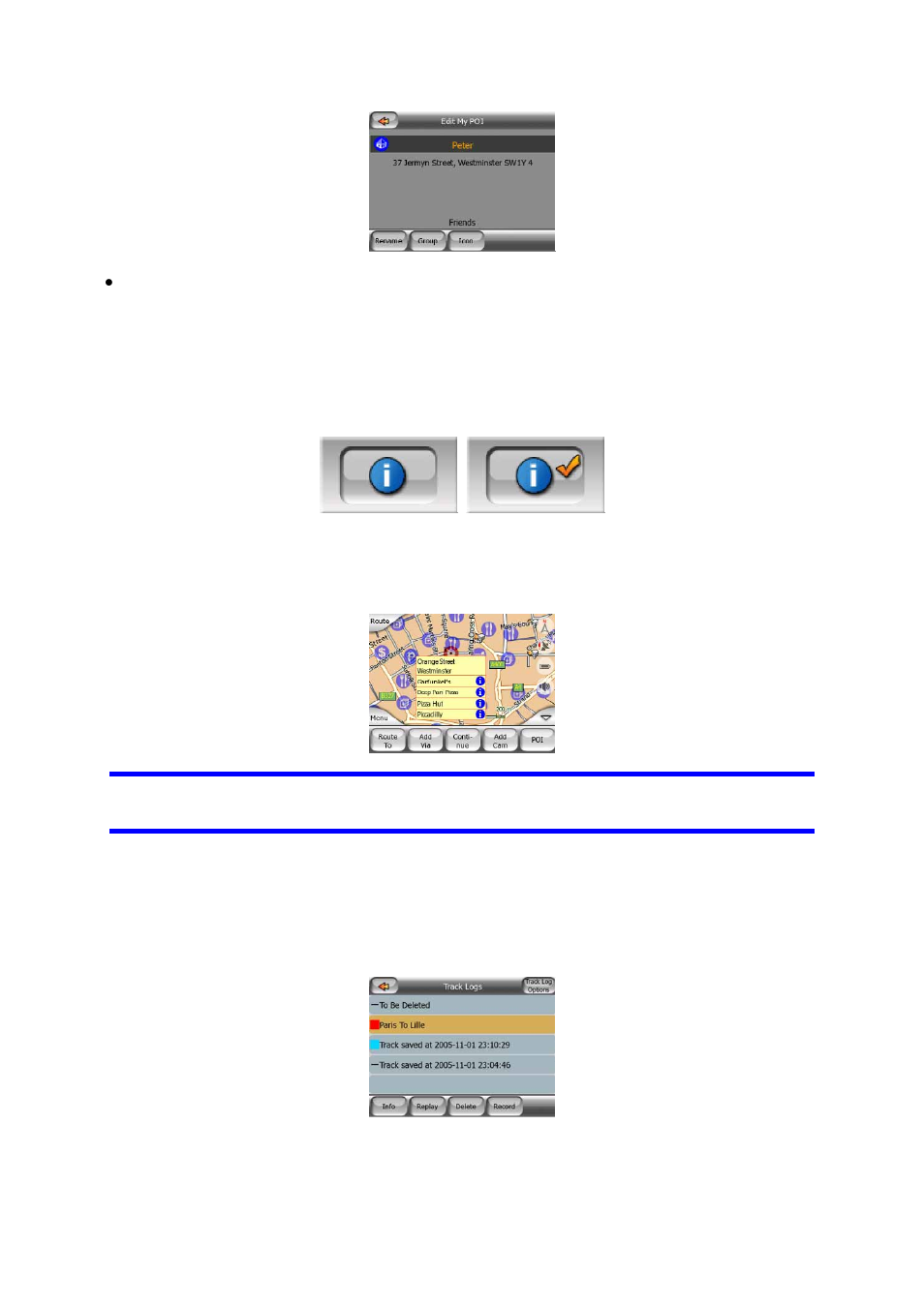 Popup information (switch), Manage track logs, 4 popup | Information (switch), 5 manage, Track logs | Mio C210 User Manual | Page 39 / 80