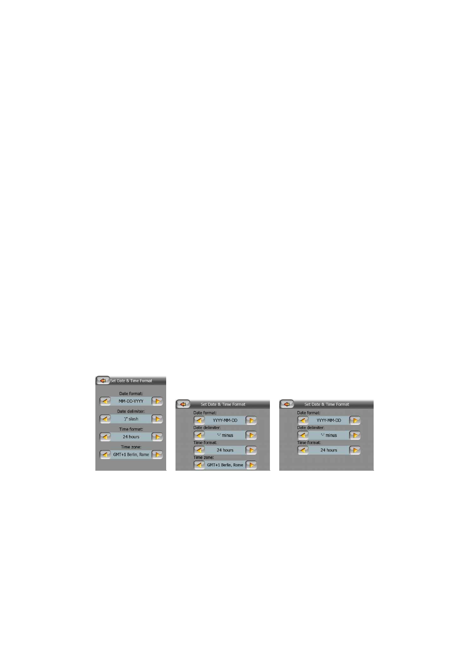 Program language, Voice language, Units | Set date & time format, Screen settings, Date, Time format, 5 screen, Settings | Mio C210 User Manual | Page 72 / 80