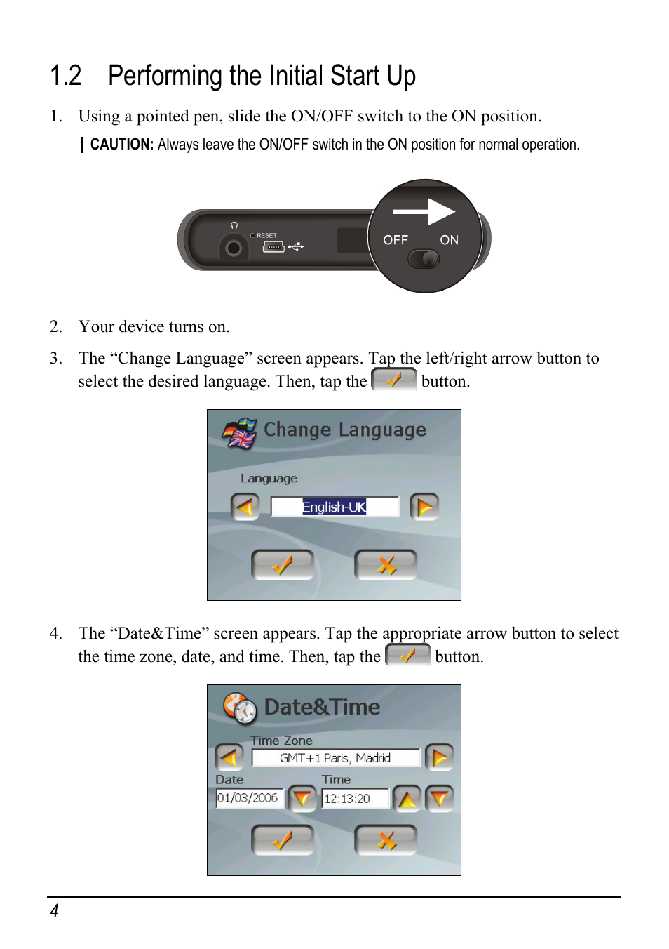 2 performing the initial start up, Performing the initial start up | Mio Digi Walker C510 User Manual | Page 12 / 86