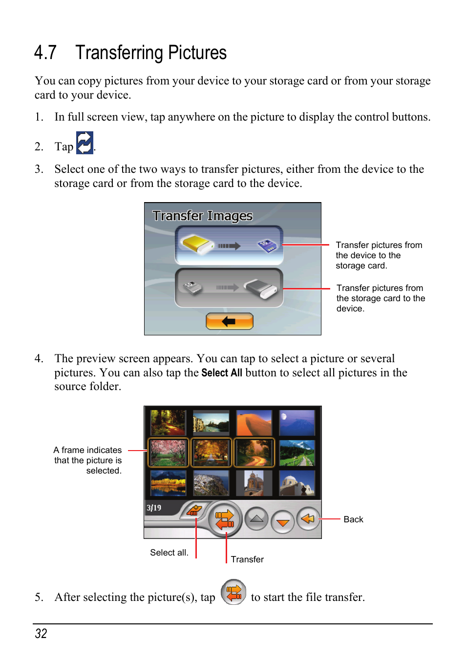 7 transferring pictures, Transferring pictures | Mio Digi Walker C510 User Manual | Page 40 / 86