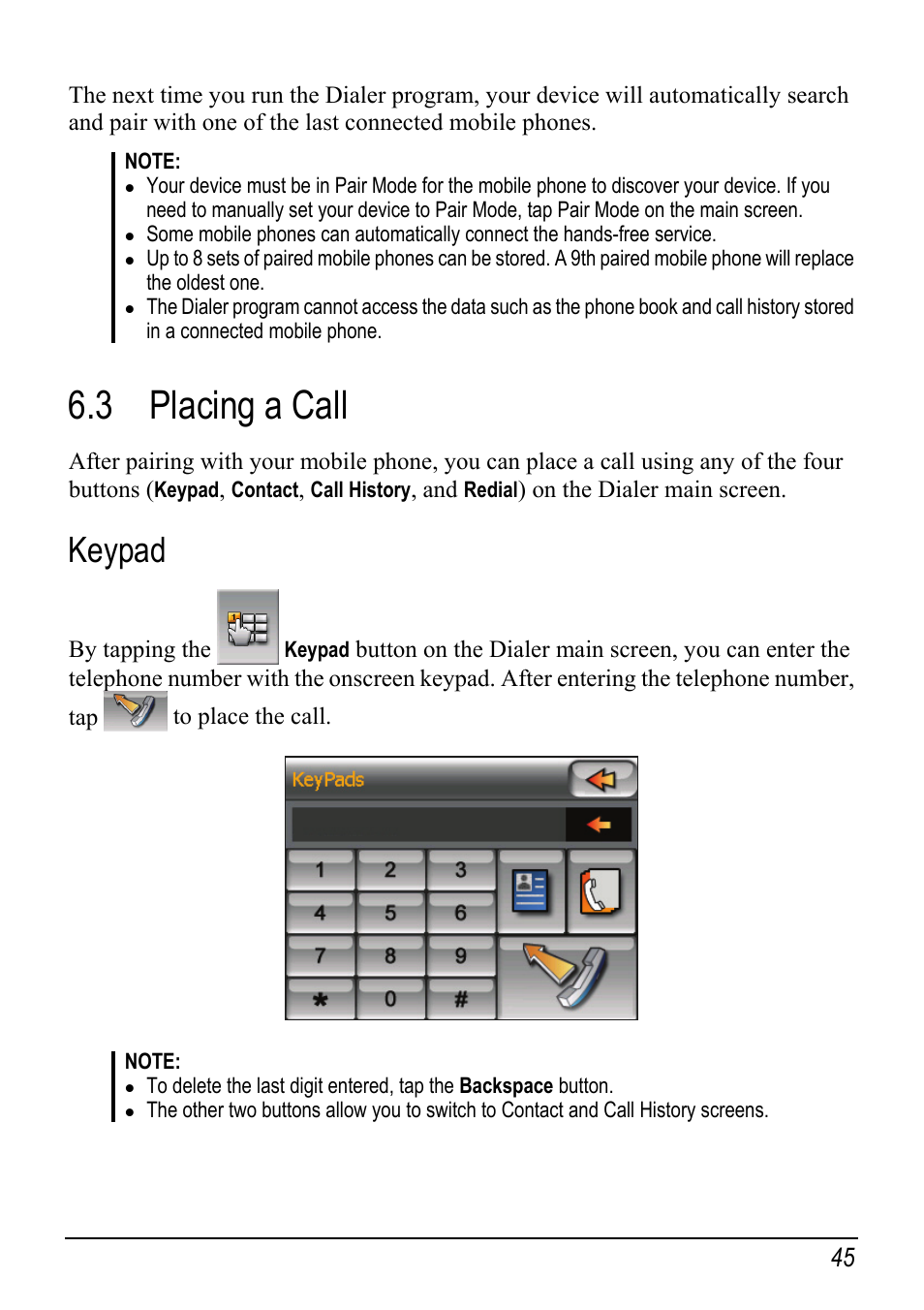 3 placing a call, Keypad, Placing a call | Mio Digi Walker C510 User Manual | Page 53 / 86