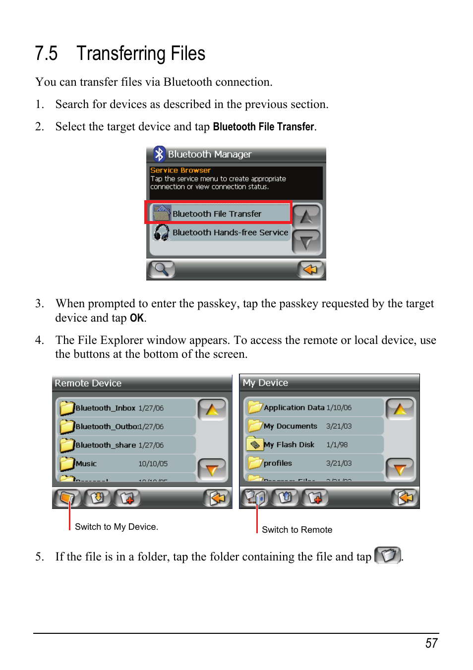 5 transferring files, Transferring files | Mio Digi Walker C510 User Manual | Page 65 / 86