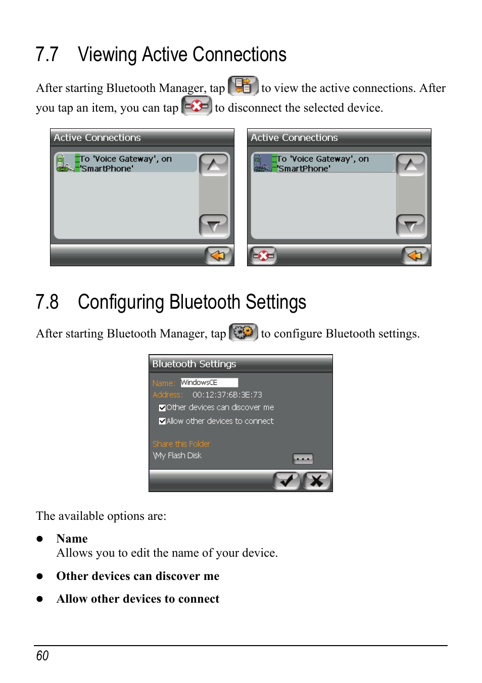 7 viewing active connections, 8 configuring bluetooth settings, Viewing active connections | Configuring bluetooth settings | Mio Digi Walker C510 User Manual | Page 68 / 86