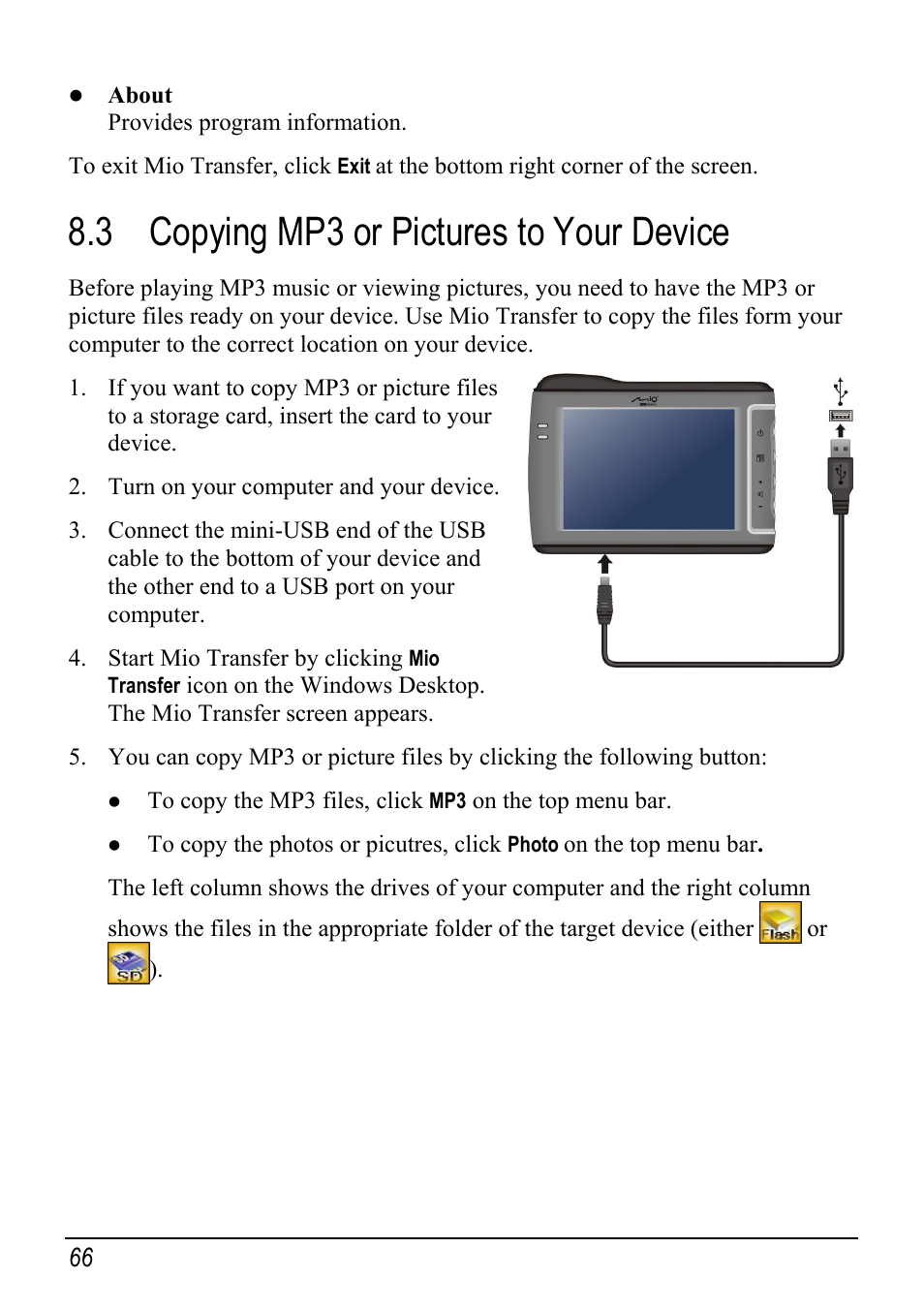 3 copying mp3 or pictures to your device, Copying mp3 or pictures to your device | Mio Digi Walker C510 User Manual | Page 74 / 86