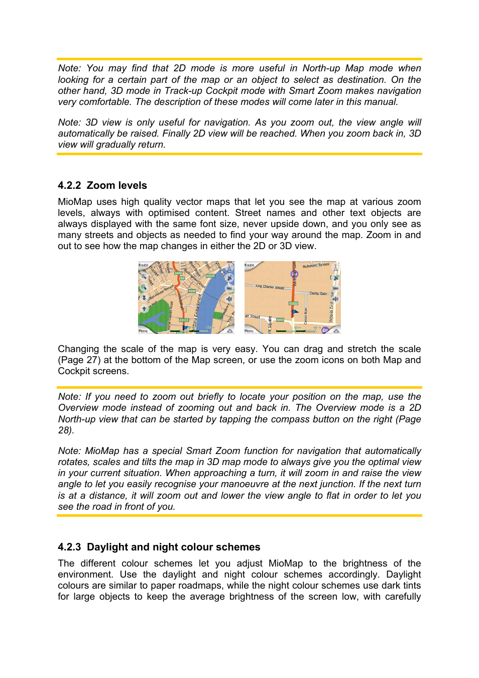 Zoom levels, Daylight and night colour schemes | Mio MIOMAP C220 User Manual | Page 17 / 86