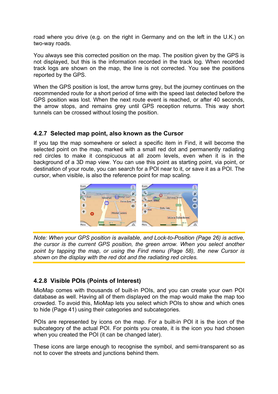 Selected map point, also known as the cursor, Visible pois (points of interest) | Mio MIOMAP C220 User Manual | Page 20 / 86