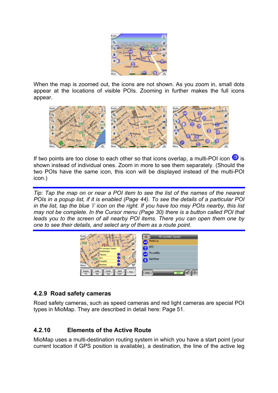 Road safety cameras, Elements of the active route, 10 elements of the active route | Mio MIOMAP C220 User Manual | Page 21 / 86