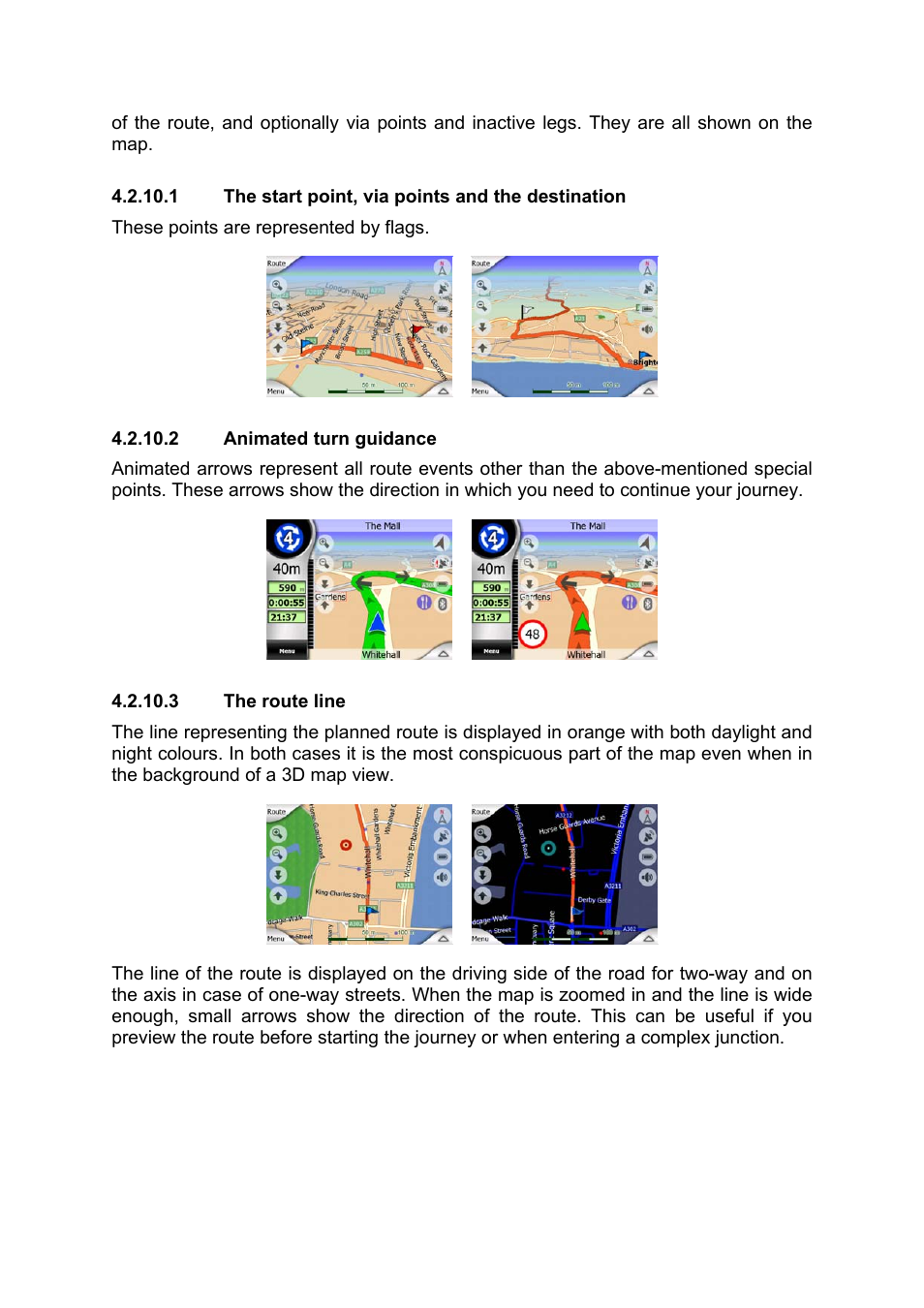 The start point, via points and the destination, Animated turn guidance, The route line | Mio MIOMAP C220 User Manual | Page 22 / 86