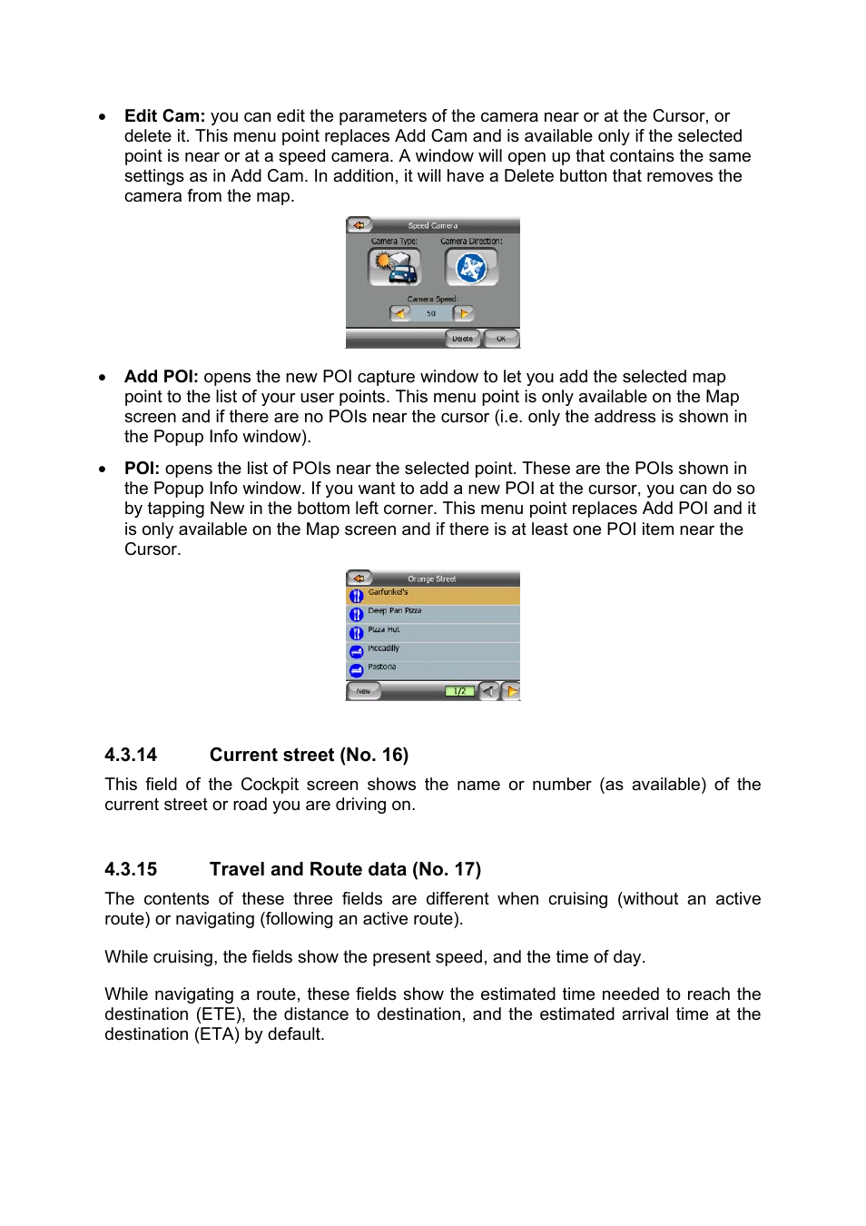 Current street (no. 16), Travel and route data (no. 17) | Mio MIOMAP C220 User Manual | Page 32 / 86