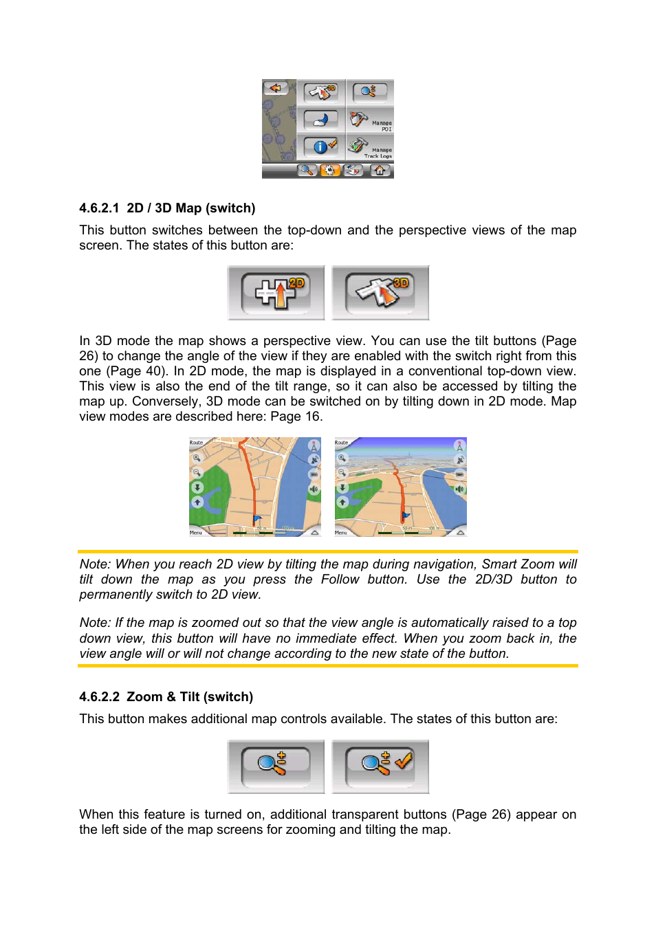 2d / 3d map (switch), Zoom & tilt (switch) | Mio MIOMAP C220 User Manual | Page 40 / 86