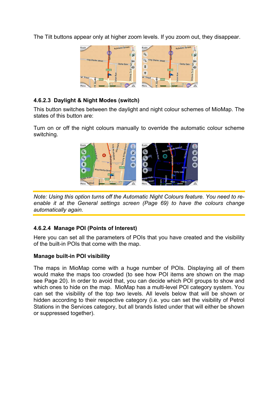 Daylight & night modes (switch), Manage poi (points of interest) | Mio MIOMAP C220 User Manual | Page 41 / 86