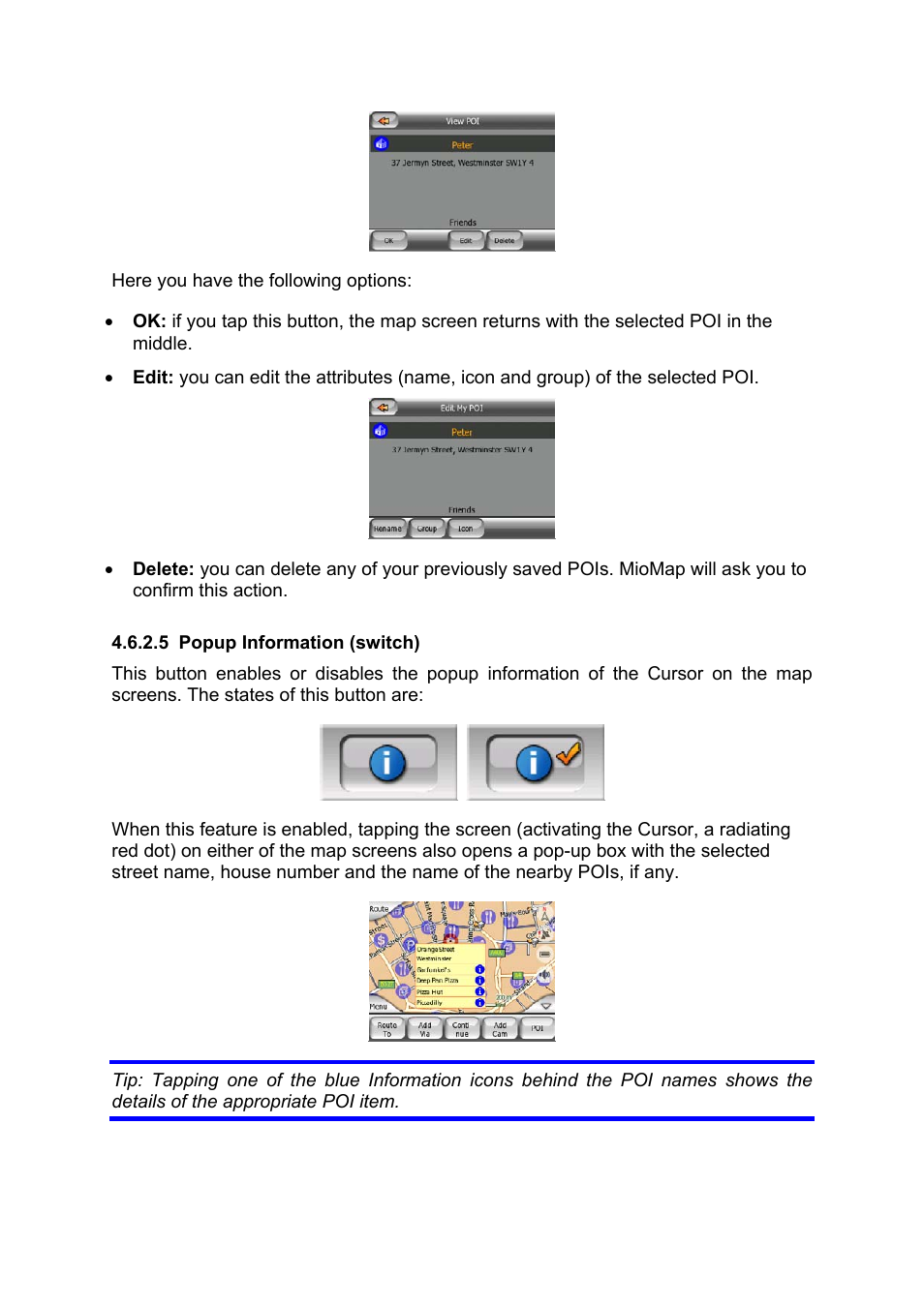 Popup information (switch) | Mio MIOMAP C220 User Manual | Page 44 / 86