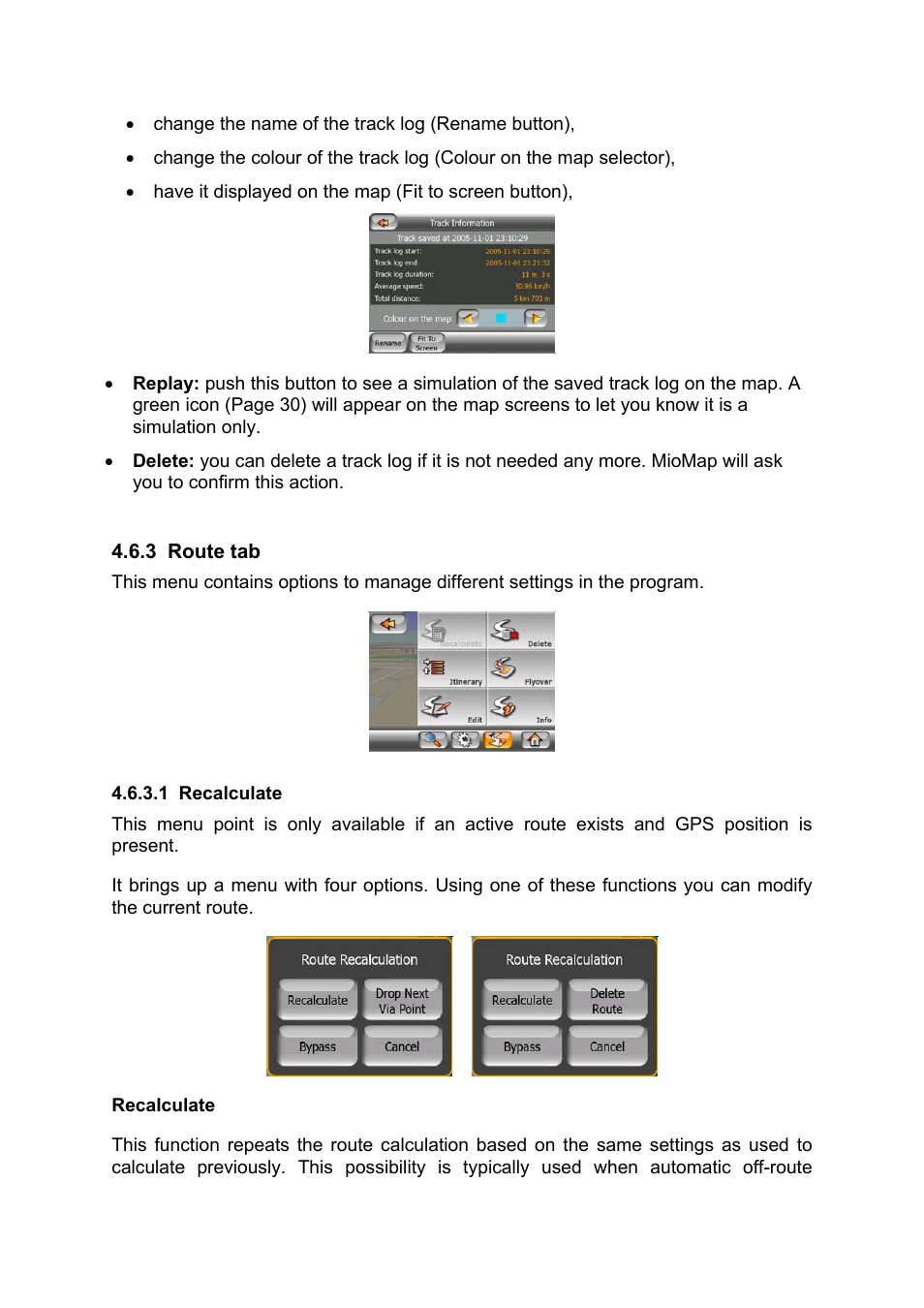 Route tab, Recalculate | Mio MIOMAP C220 User Manual | Page 46 / 86