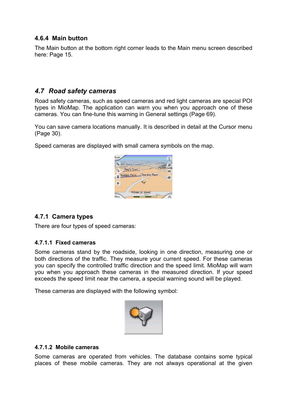 Main button, Road safety cameras, Camera types | Fixed cameras, Mobile cameras | Mio MIOMAP C220 User Manual | Page 51 / 86