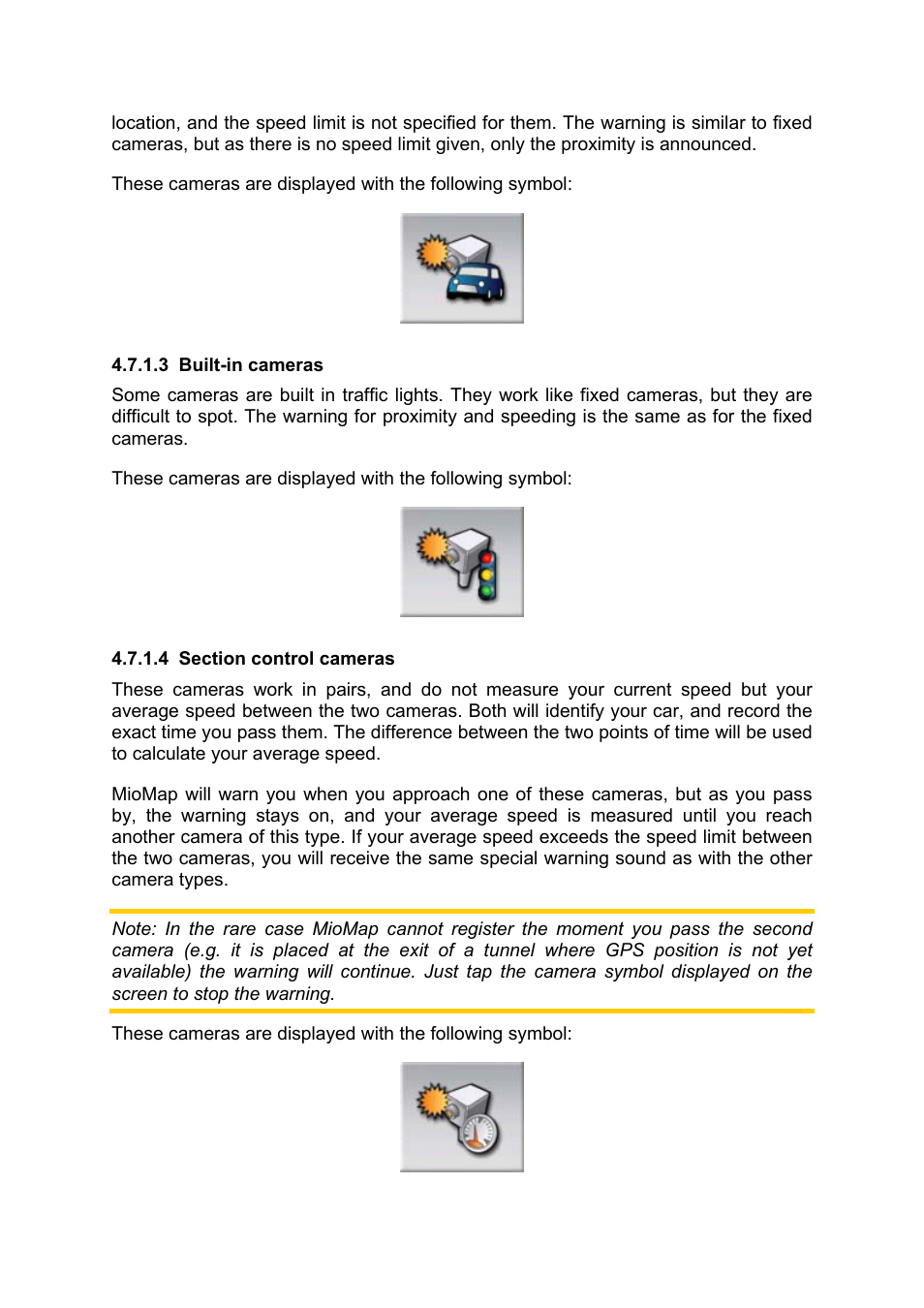 Built-in cameras, Section control cameras | Mio MIOMAP C220 User Manual | Page 52 / 86