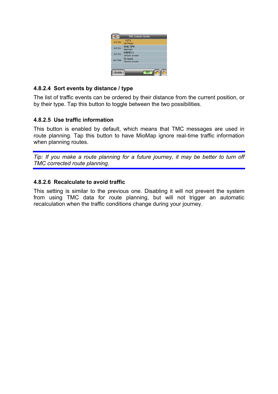 Sort events by distance / type, Use traffic information, Recalculate to avoid traffic | Mio MIOMAP C220 User Manual | Page 56 / 86