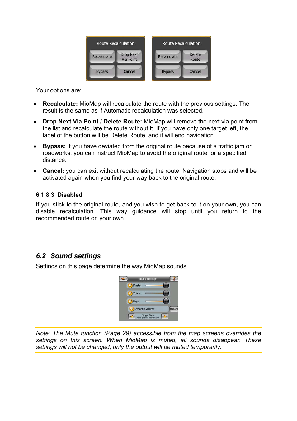 Disabled, Sound settings | Mio MIOMAP C220 User Manual | Page 74 / 86