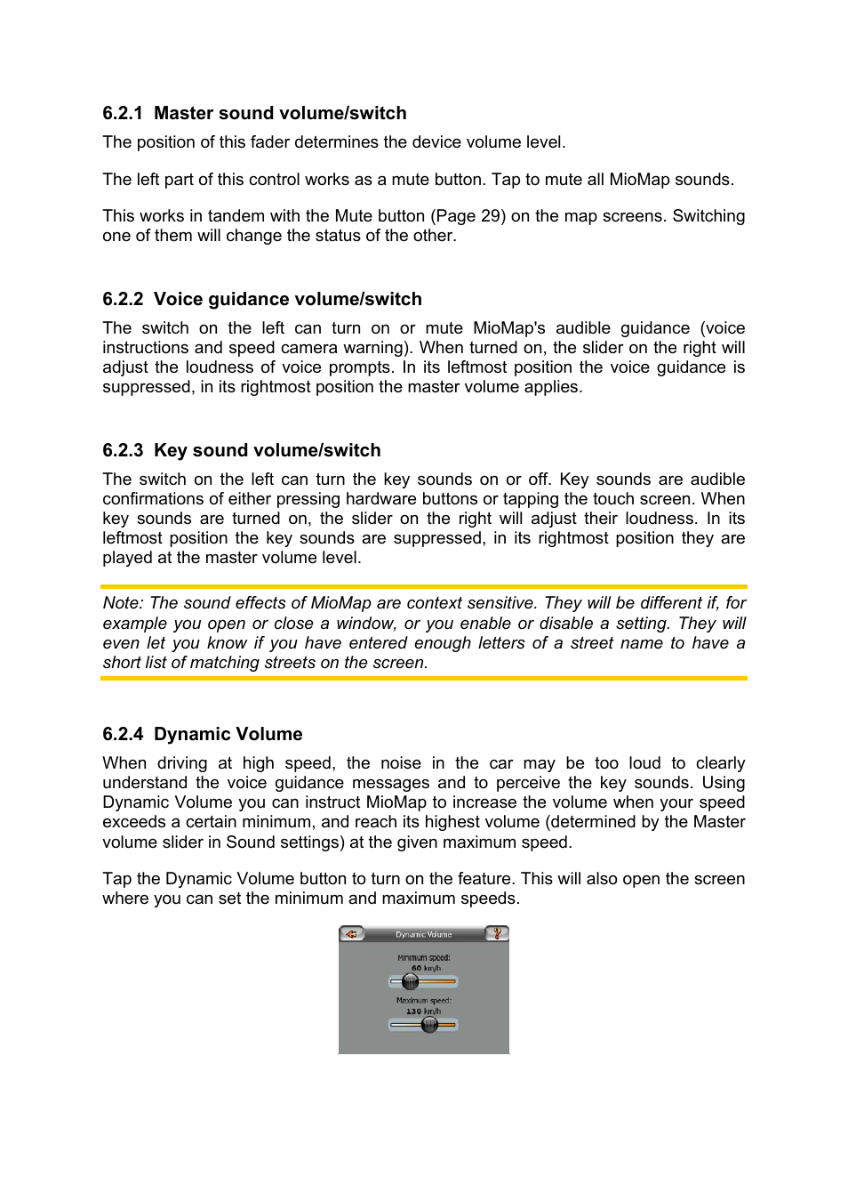 Master sound volume/switch, Voice guidance volume/switch, Key sound volume/switch | Dynamic volume | Mio MIOMAP C220 User Manual | Page 75 / 86