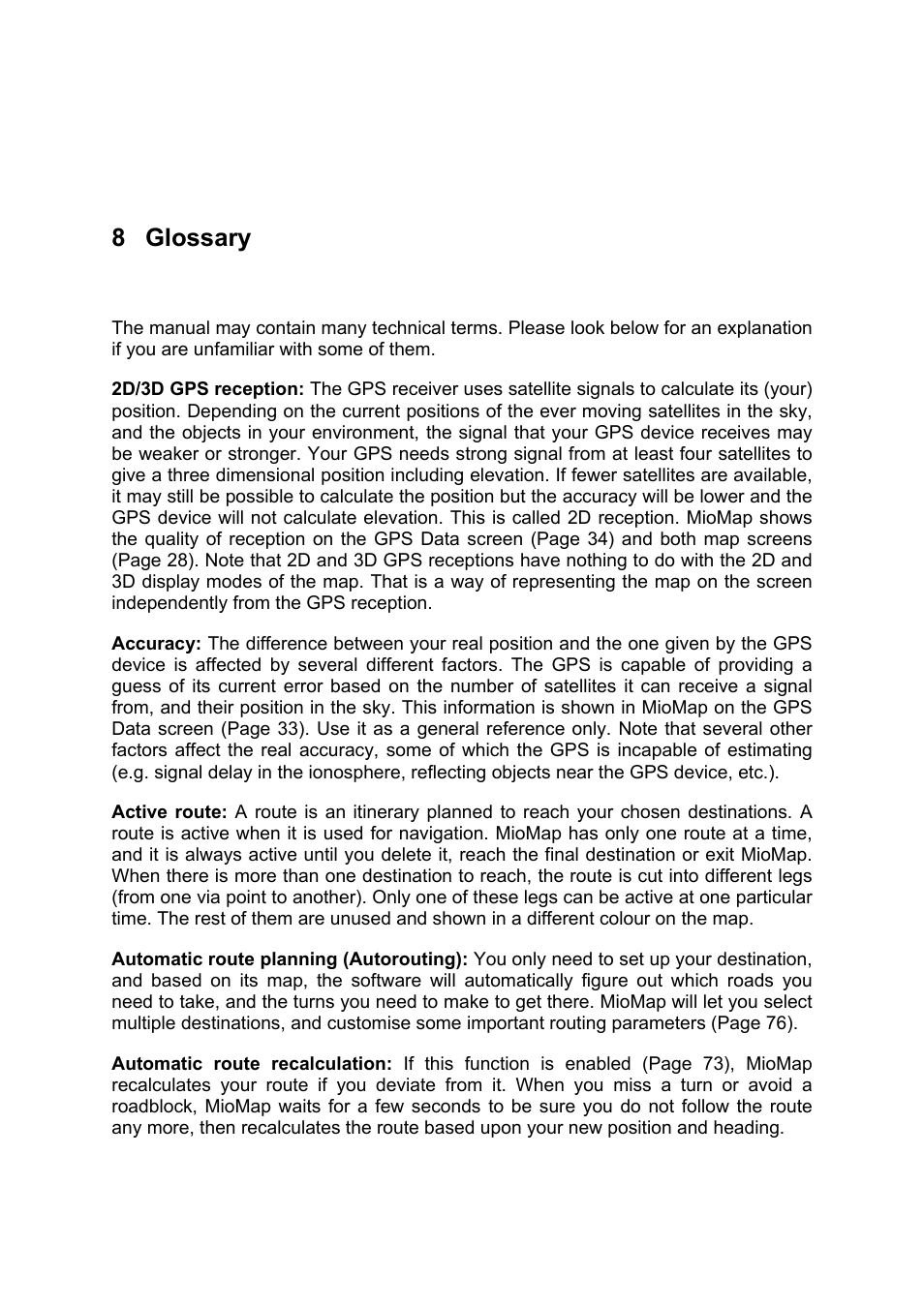 Glossary, 8 glossary | Mio MIOMAP C220 User Manual | Page 83 / 86