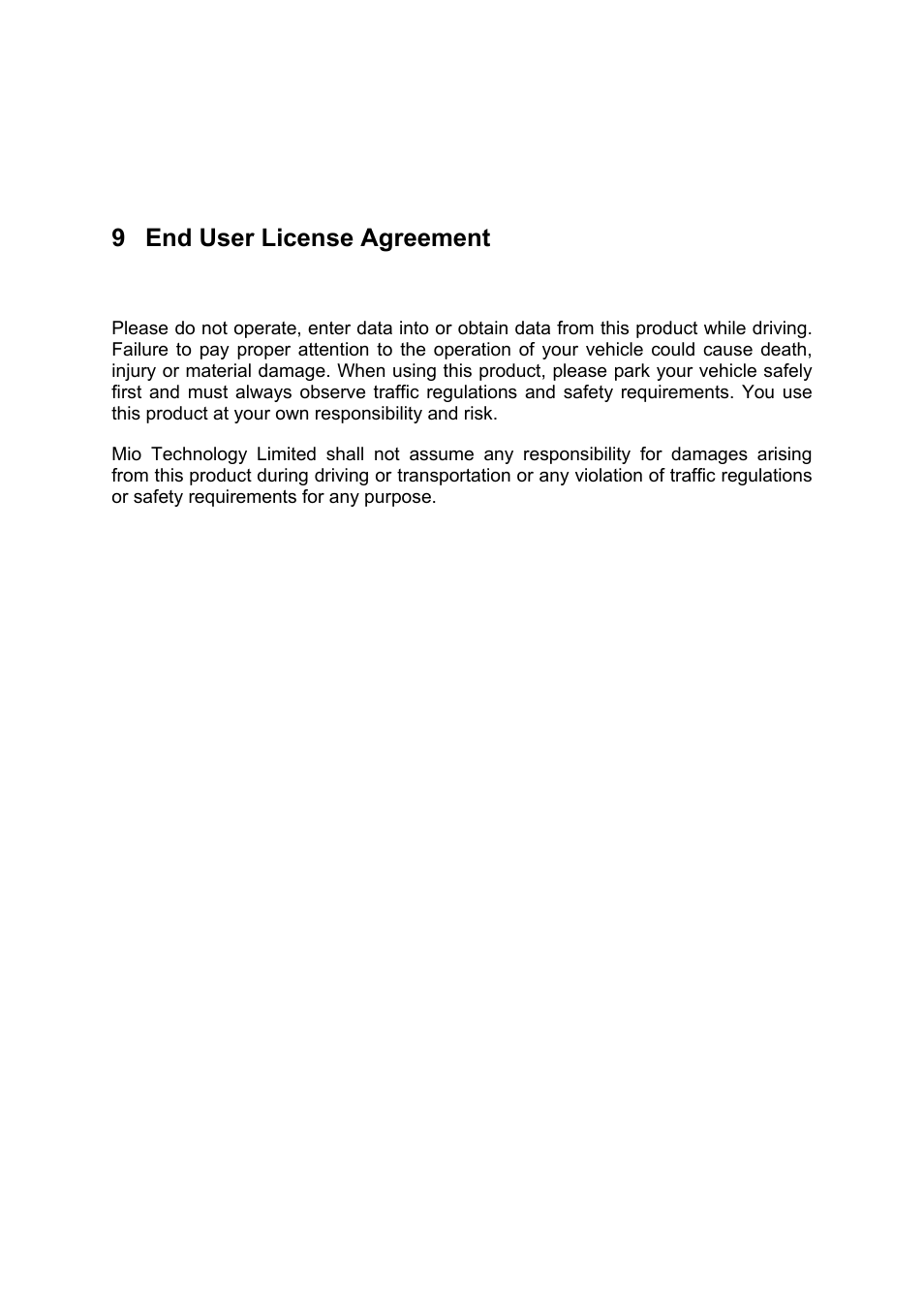 End user license agreement, 9 end user license agreement | Mio MIOMAP C220 User Manual | Page 86 / 86