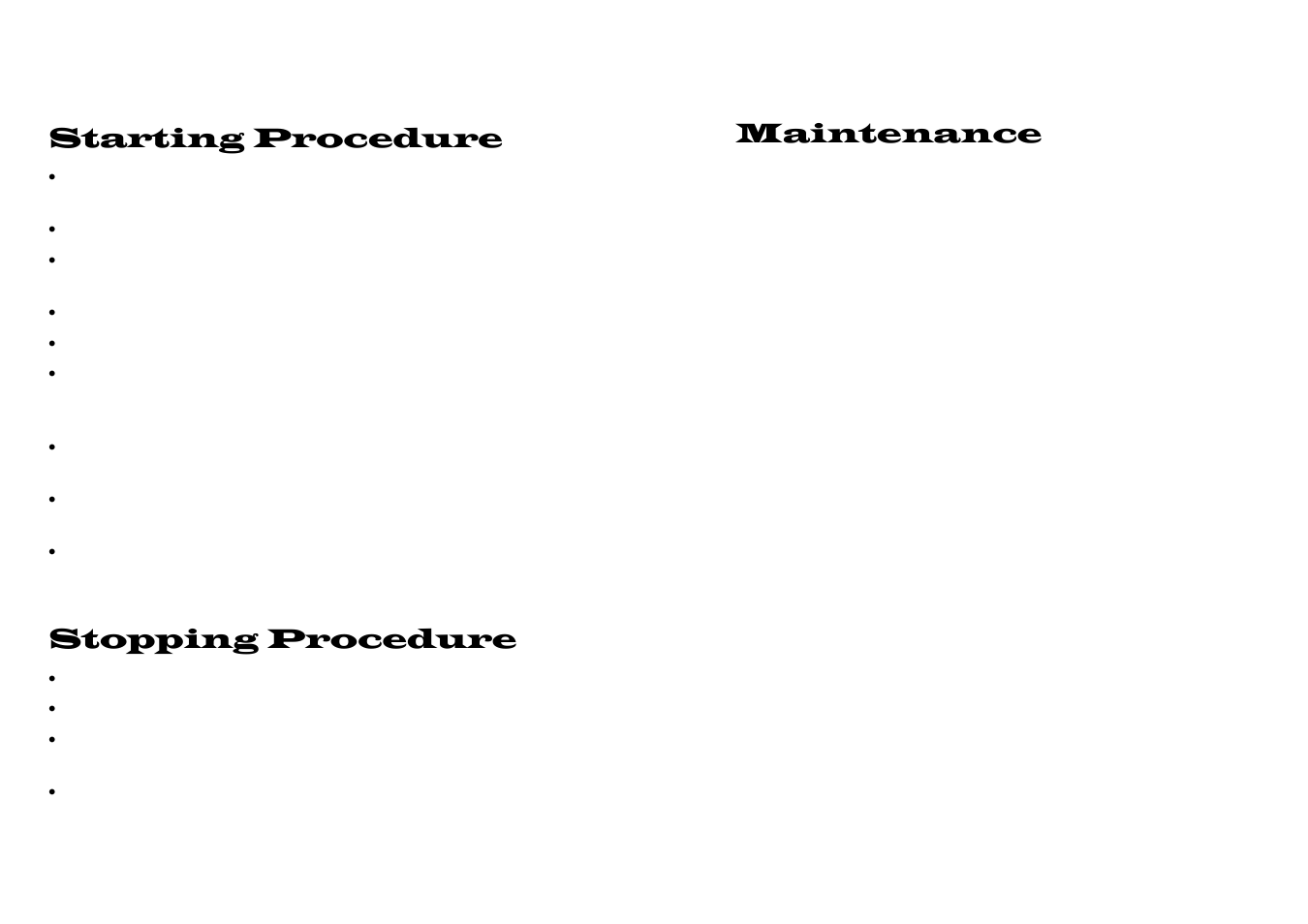 Starting procedure, Stopping procedure, Maintenance | M.E.Y. Equipment Residential Cylinder Mower User Manual | Page 4 / 4