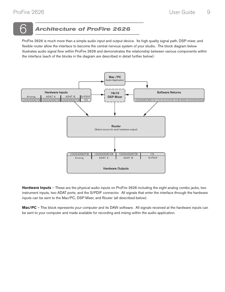 Architecture of profire 2626, 1/48khz operation (mac & pc) | M-AUDIO PROFIRE 2626 User Manual | Page 10 / 51