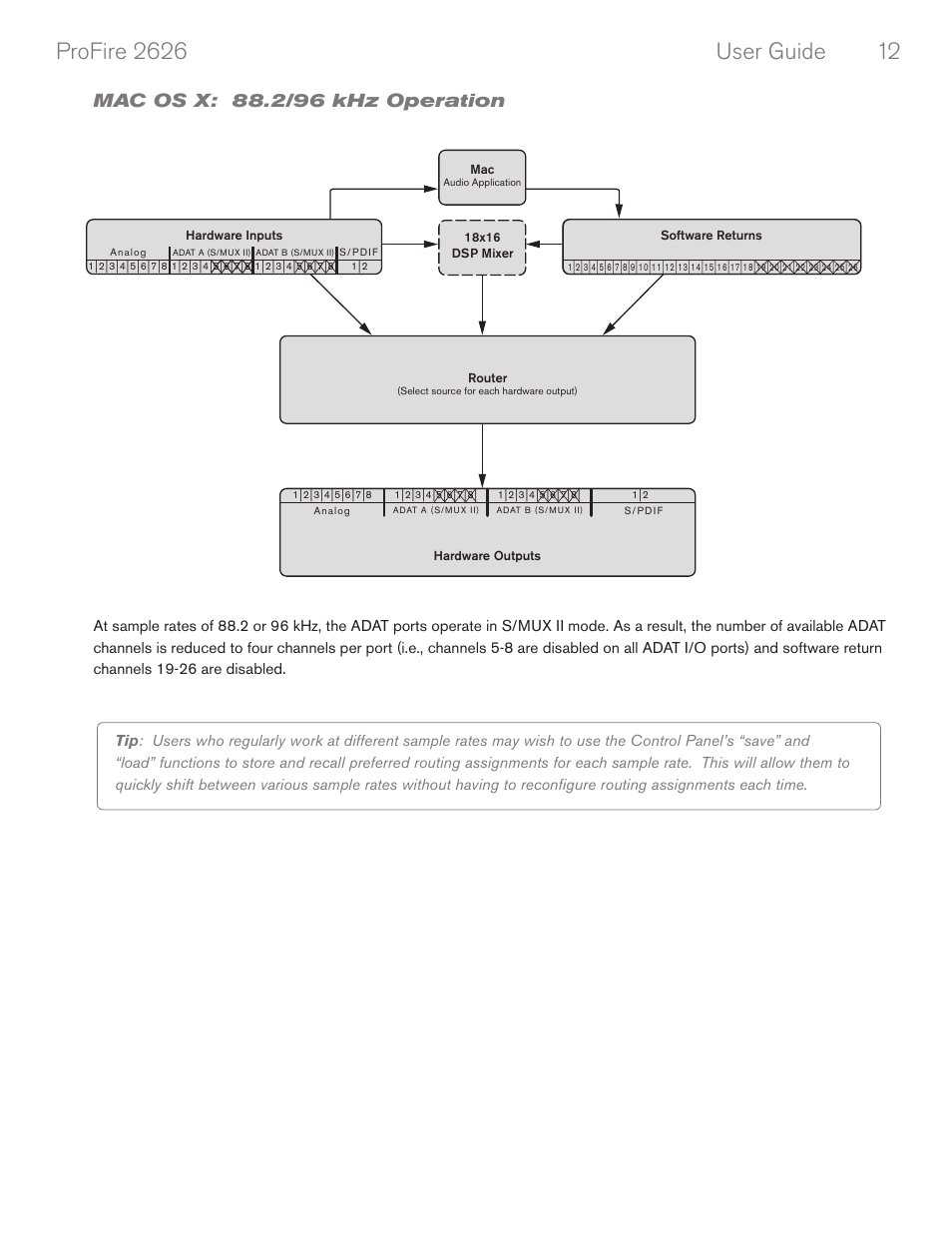 Mac os x: 88.2/96 khz operation, 2/96 khz operation (mac) | M-AUDIO PROFIRE 2626 User Manual | Page 13 / 51