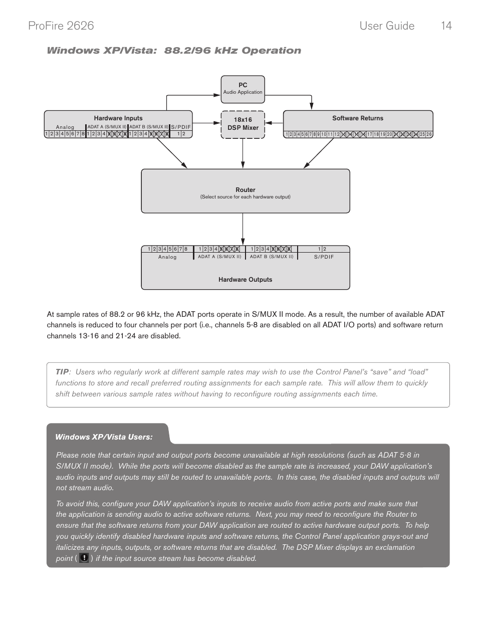 Windows xp/vista: 88.2/96 khz operation, 2/96 khz operation (pc) | M-AUDIO PROFIRE 2626 User Manual | Page 15 / 51