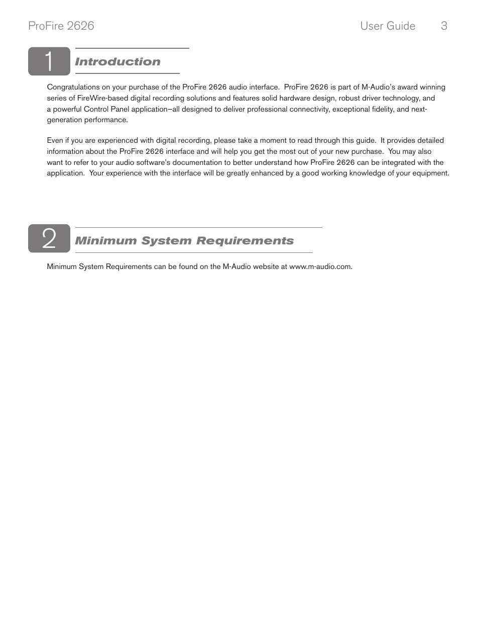 Introduction, Minimum system requirements | M-AUDIO PROFIRE 2626 User Manual | Page 4 / 51