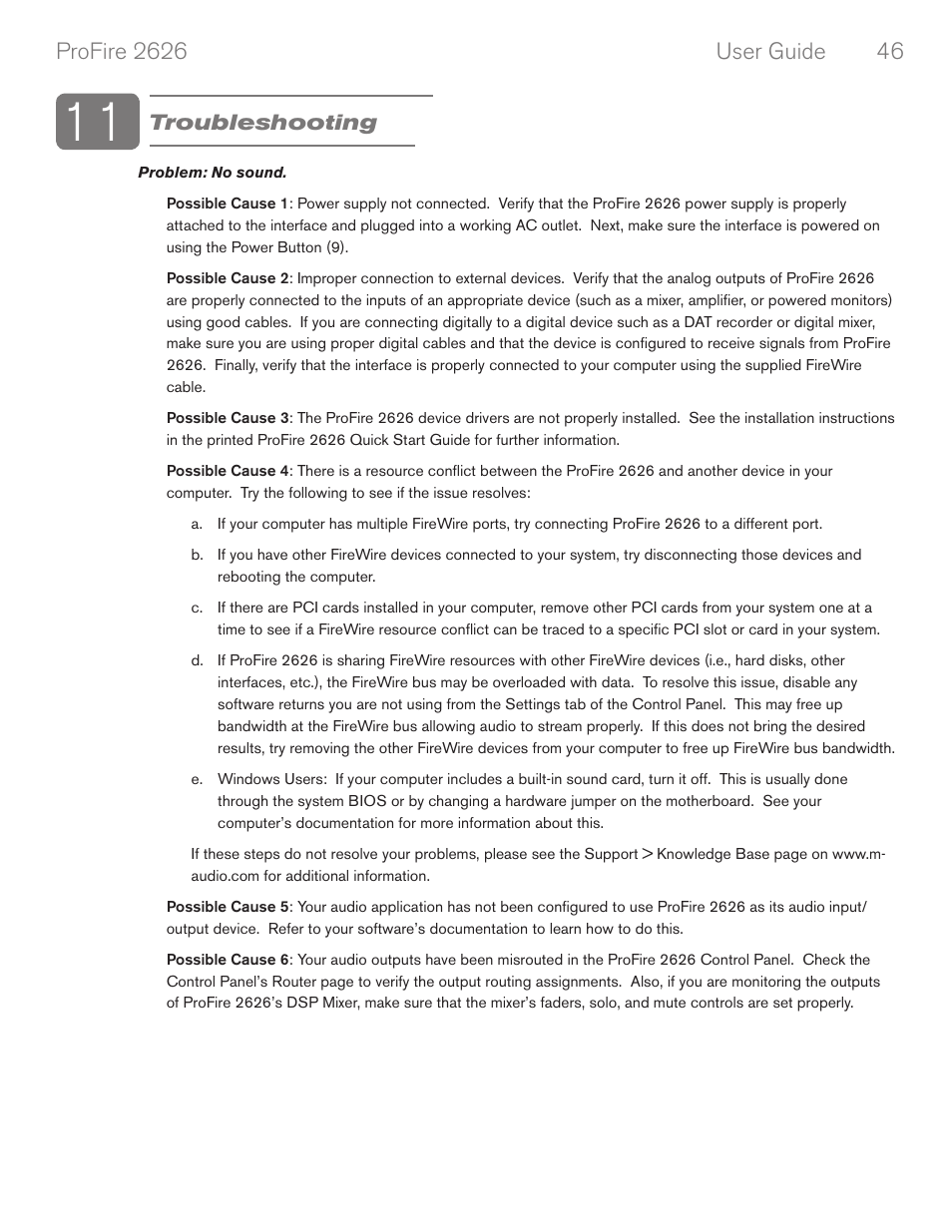 Troubleshooting | M-AUDIO PROFIRE 2626 User Manual | Page 47 / 51