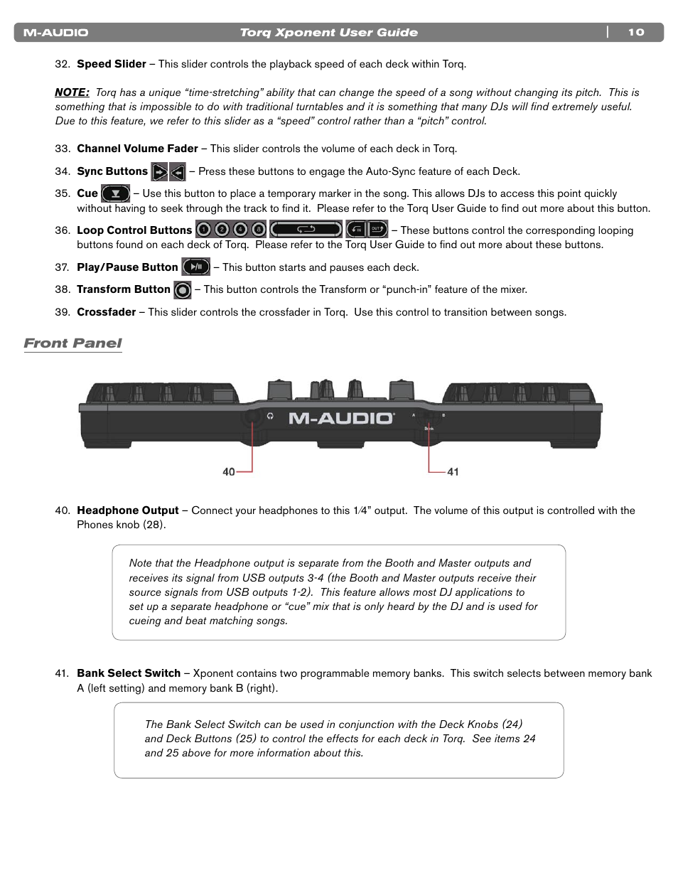 Front panel | M-AUDIO TORQ XPONENT User Manual | Page 10 / 20