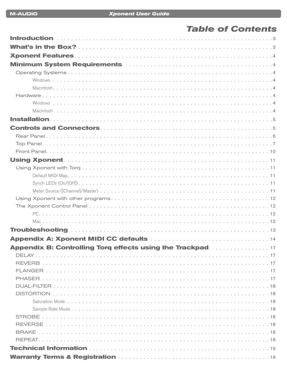 M-AUDIO TORQ XPONENT User Manual | Page 2 / 20