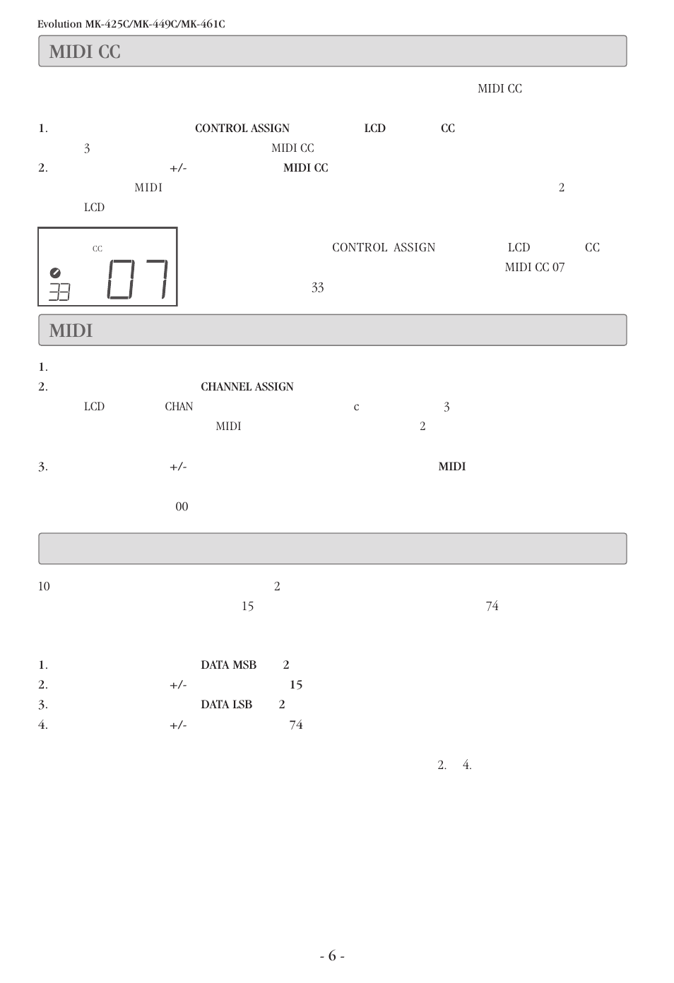 Midi cc のアサイン, Midi チャネルのアサイン, アサイナブルボタンを使用した設定値の切換え | Midi cc, Midi | M-AUDIO Evolution MK-449C User Manual | Page 6 / 28