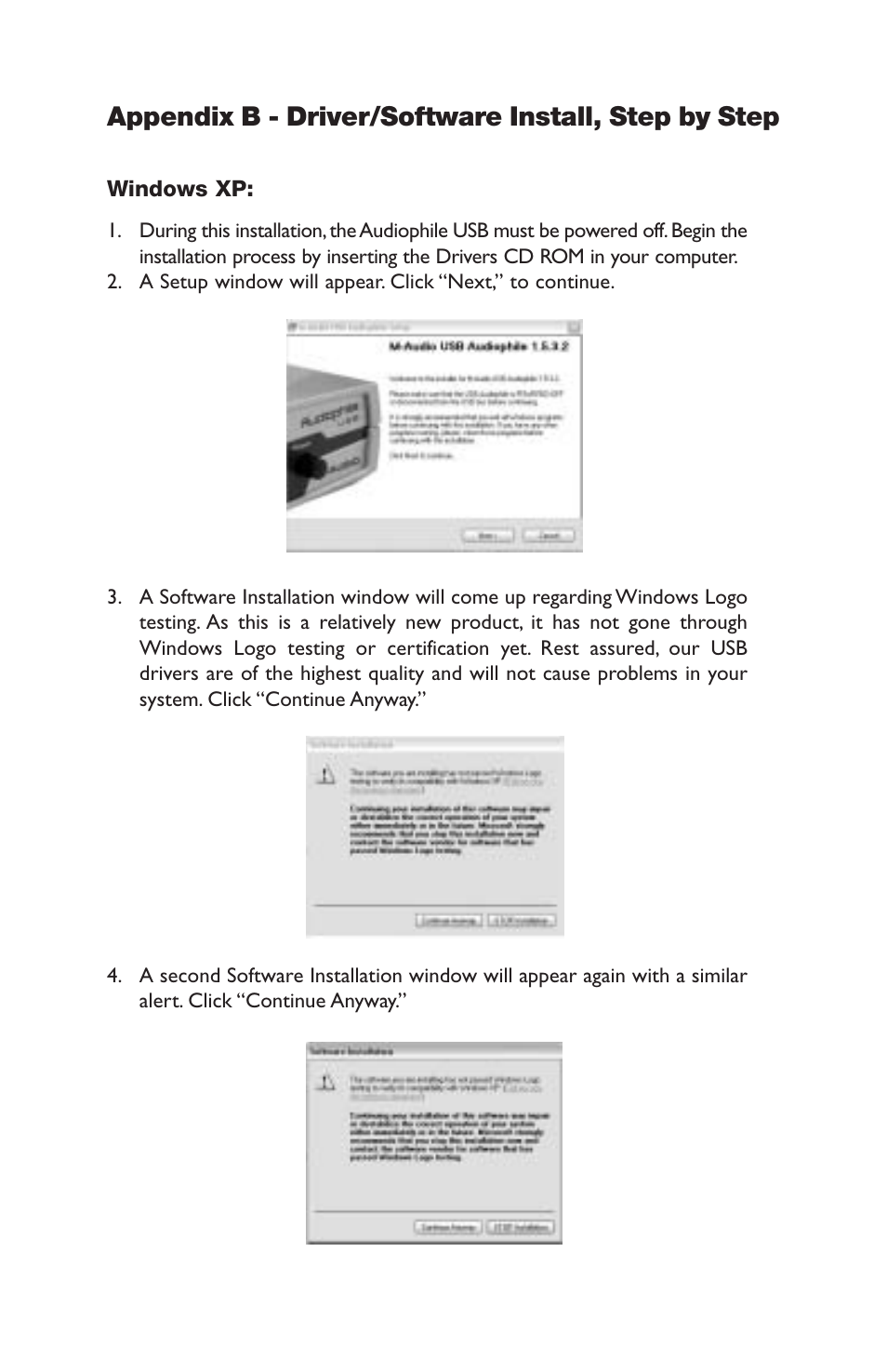 Appendix b - driver/software install, step by step | M-AUDIO AP-012403 User Manual | Page 23 / 35