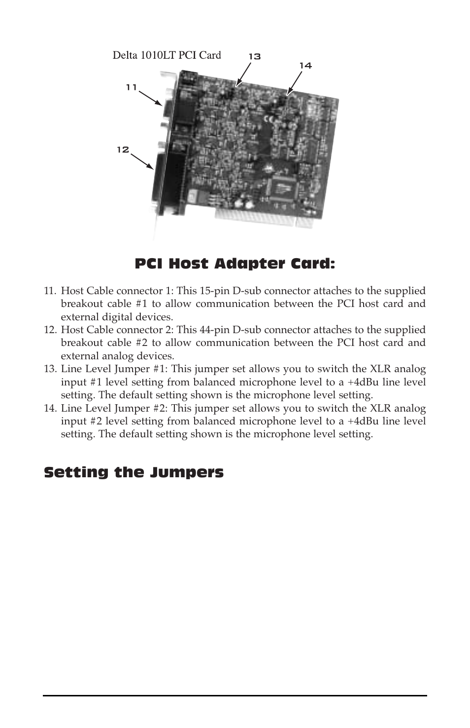 Pci host adapter card, Setting the jumpers | M-AUDIO 1010LT User Manual | Page 7 / 59