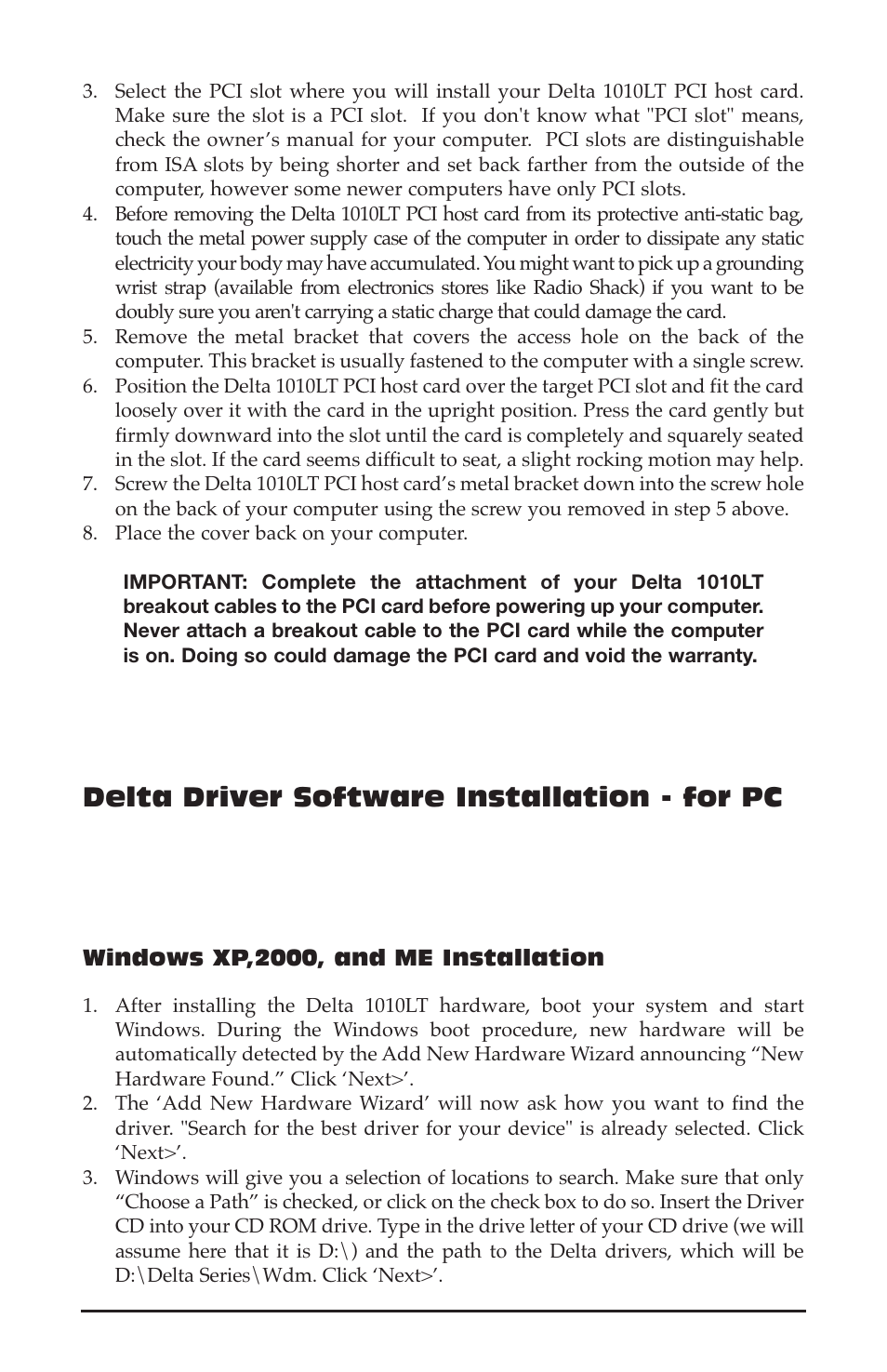 Delta driver software installation - for pc | M-AUDIO 1010LT User Manual | Page 9 / 59