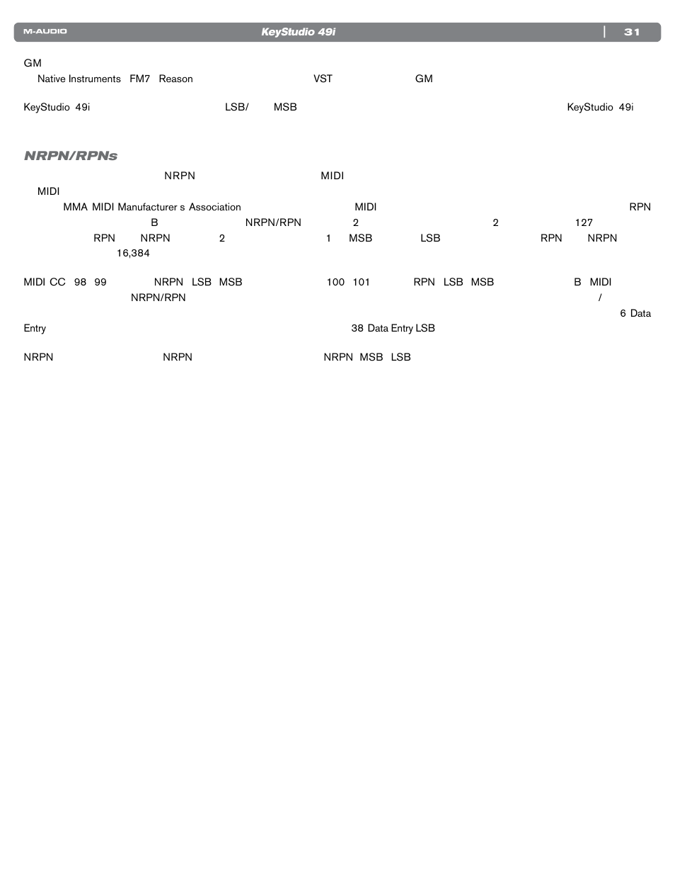 Nrpn/rpns | M-AUDIO KEYSTUDIO 49I User Manual | Page 32 / 41