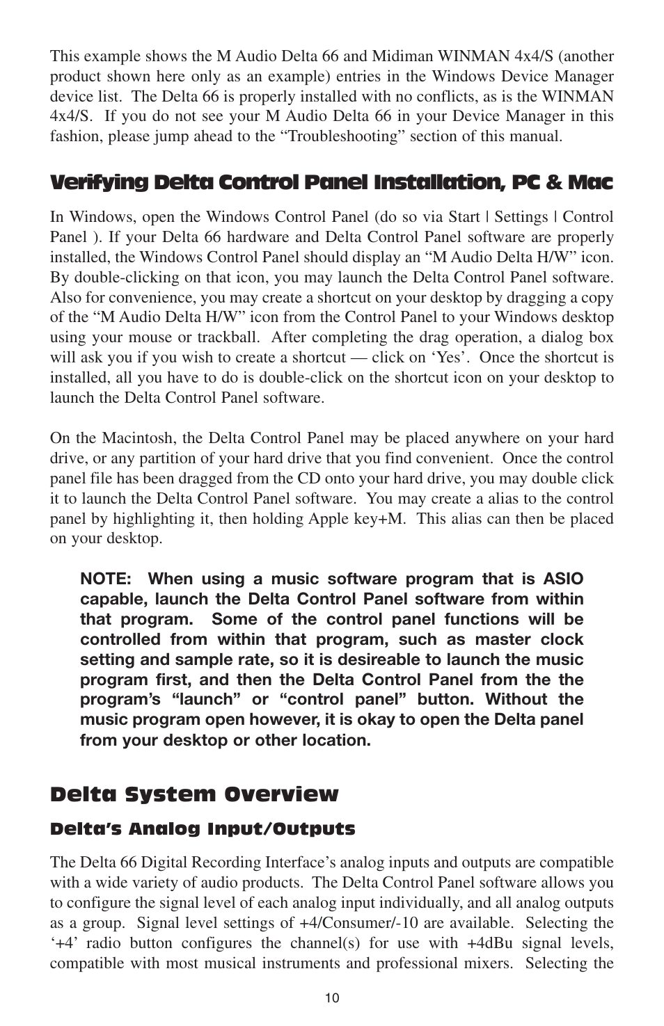 Delta system overview, Delta’s analog input/outputs | M-AUDIO DELTA 66 User Manual | Page 11 / 49