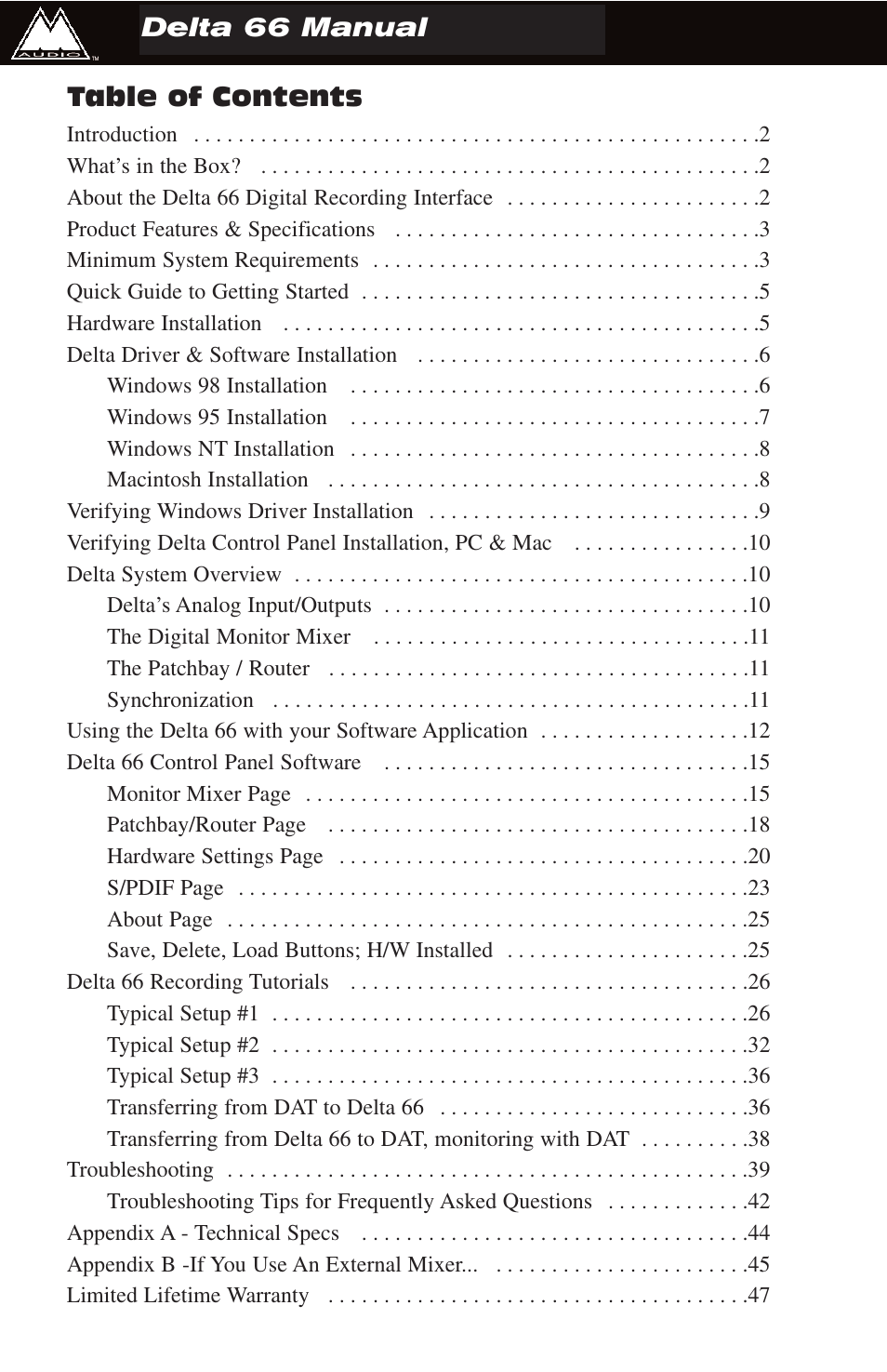 M-AUDIO DELTA 66 User Manual | Page 2 / 49