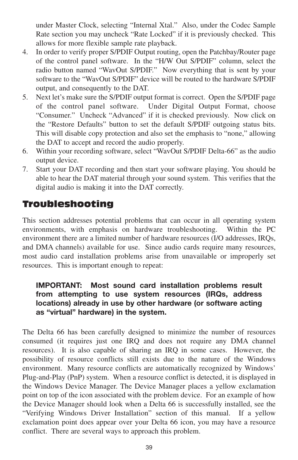 Troubleshooting | M-AUDIO DELTA 66 User Manual | Page 40 / 49