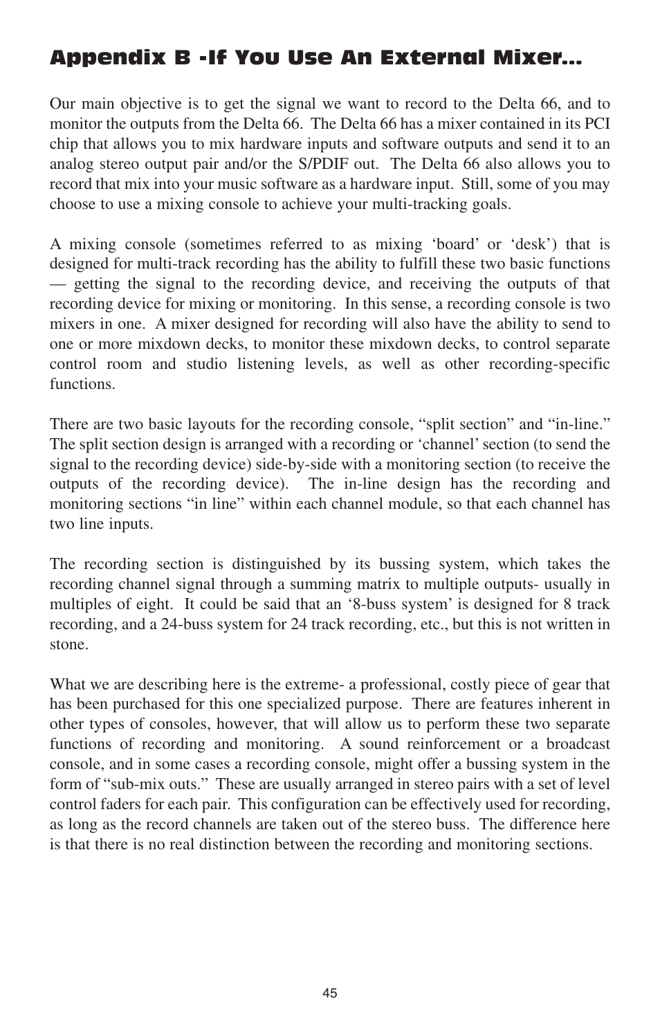 Appendix b -if you use an external mixer | M-AUDIO DELTA 66 User Manual | Page 46 / 49
