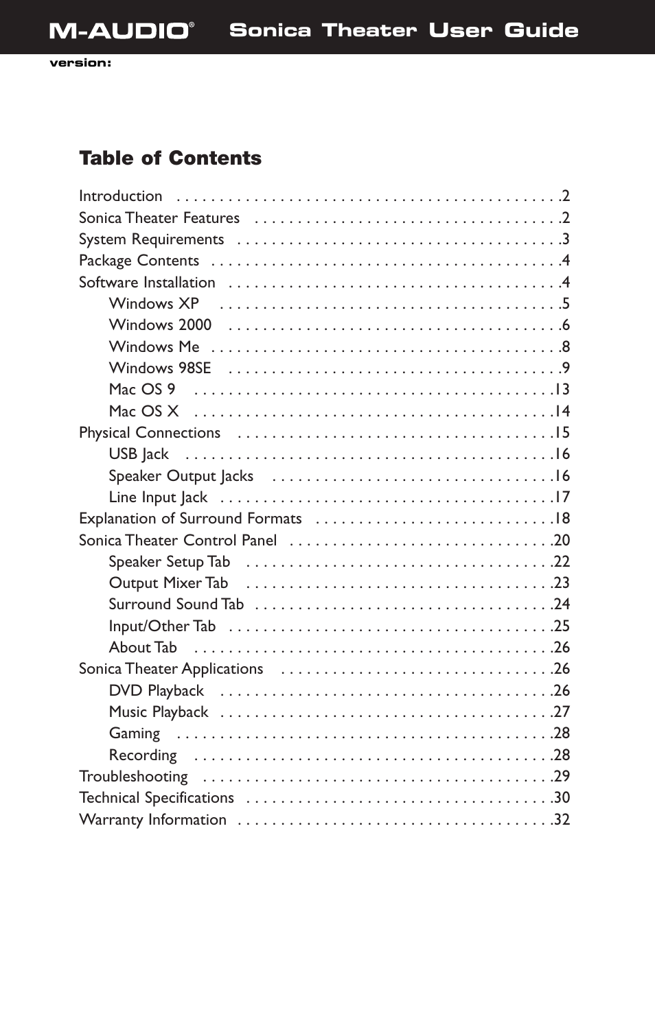 M-AUDIO Sonica Theater User Manual | 32 pages