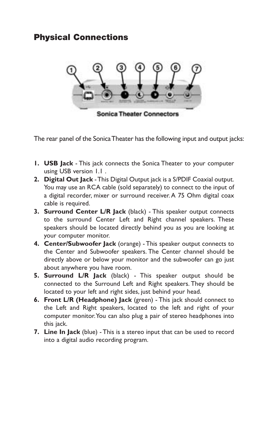 Physical connections | M-AUDIO Sonica Theater User Manual | Page 15 / 32