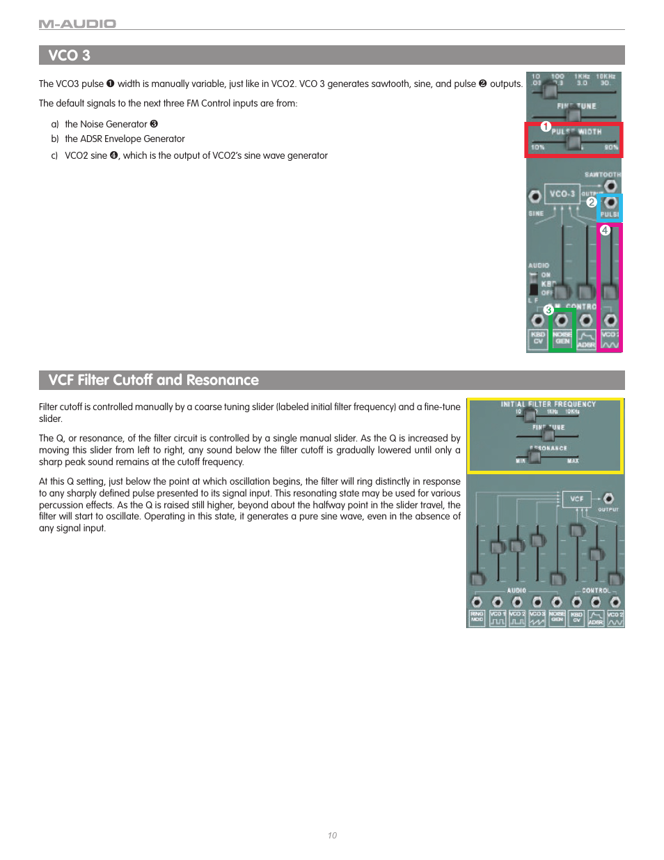 Vco 3, Vcf filter cutoff and resonance | M-AUDIO TIMEWARP 2600 User Manual | Page 10 / 16