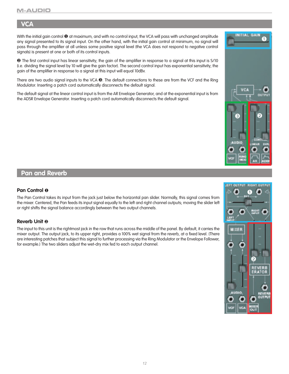 Pan and reverb, Pan control, Reverb unit | M-AUDIO TIMEWARP 2600 User Manual | Page 12 / 16