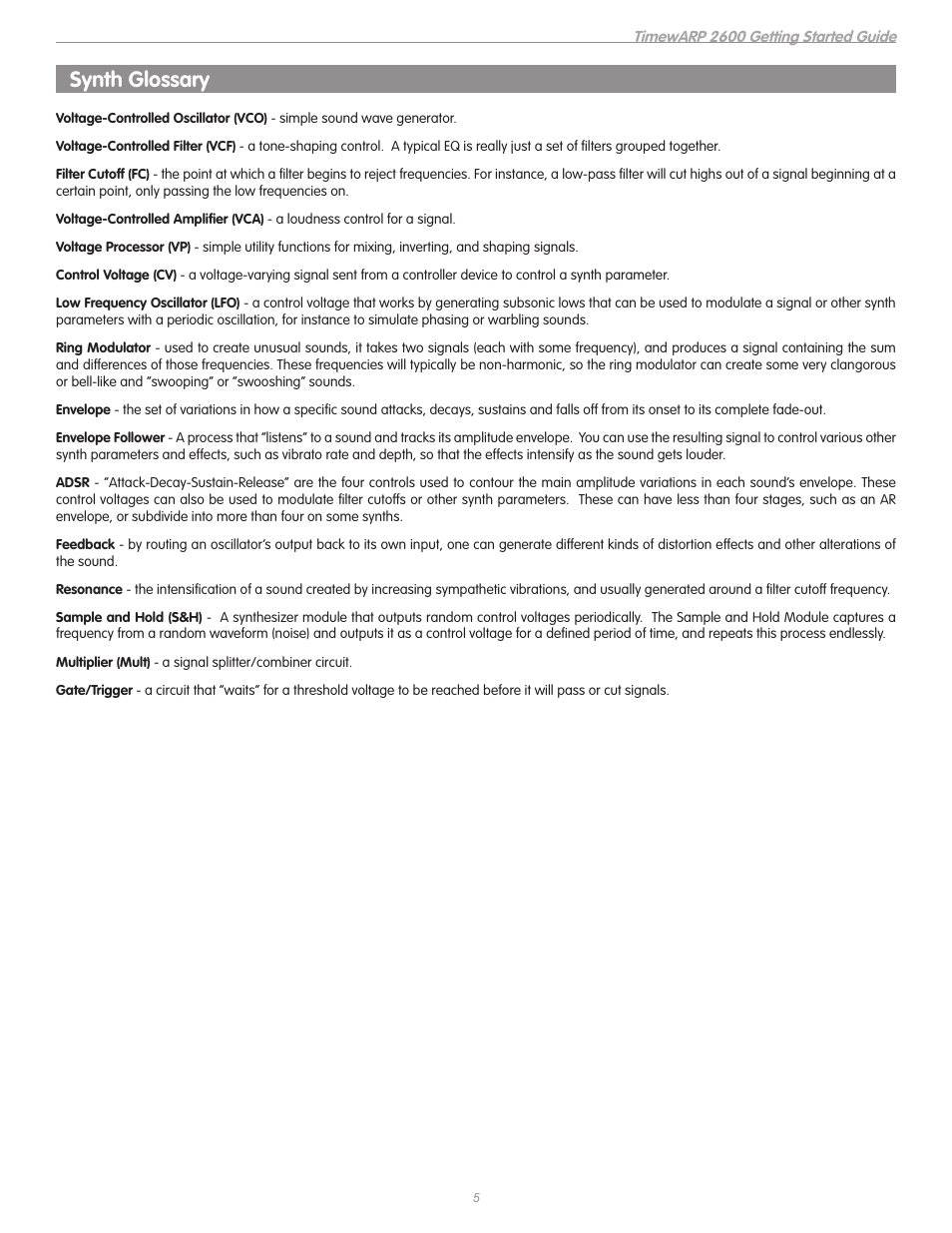 Synth glossary | M-AUDIO TIMEWARP 2600 User Manual | Page 5 / 16