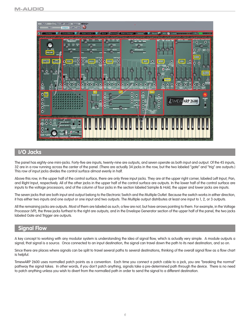 I/o jacks, Signal flow | M-AUDIO TIMEWARP 2600 User Manual | Page 6 / 16